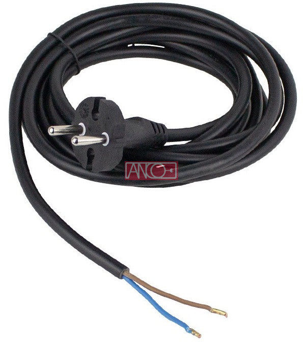 Dugós csatlakozóvezeték H05RR-F 2x1mm2, fekete, 3m, 10A, 250V
