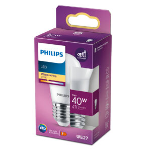Philips E27 LED kisgömb 5W 470lm 2700K melegfehér - 40W izzó helyett