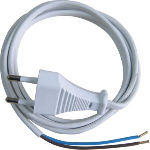 Dugós csatlakozóvezeték H03VVH2-F 2x0,75mm2,  fehér, 2m, 6A, 250V