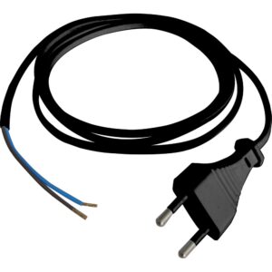 Dugós csatlakozóvezeték H03VVH2-F 2x0,75mm2,  fekete, 2m, 6A, 250V