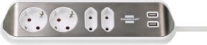 Elosztó 4-es 2xeuro+2X2P+F 2XUSB 2m ezüst/fehér 3,10A