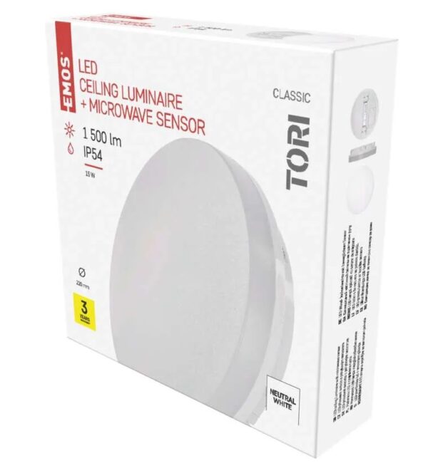 TORI LED lámpatest 15W 4000K fehér mozgásérzékelővel@