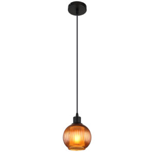 Függeszték fém fekete matt, üveg búra bronz színű, fehér, kábel PVC