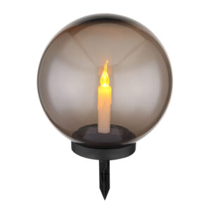 Szolár leszúrható gömb műanyag fekete@/füstszínű akril búra benne gyertya
