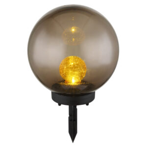 Szolár leszúrható gömb műanyag fekete@/füstszínű akril búra