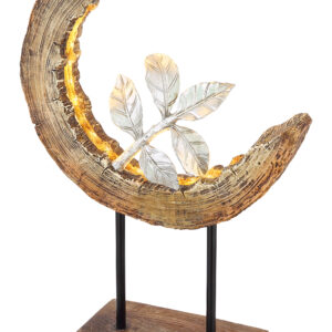 Szolár asztali lámpa műanyag fa @ mintázatú ezüst fém dekorral fém fekete