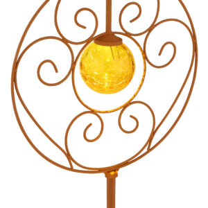 Szolár leszúrható lámpa fém ezüst @ színű/pókhálómintás borostyán színű üveg