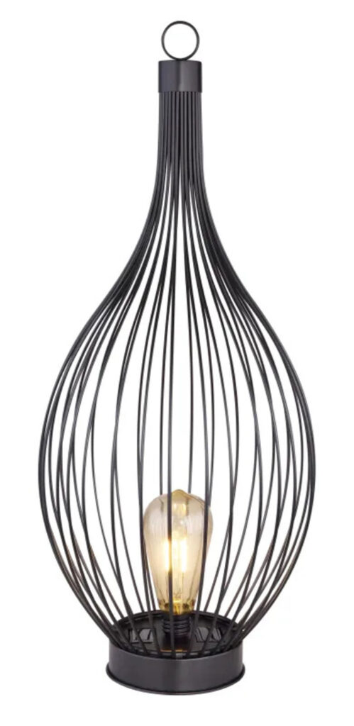 Szolár függeszték fém fekete belül @ borostyán filament izzóval IP44