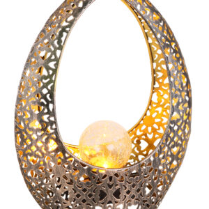 Szolár lámpa fém bronz színű lyukasztott@ dekorral/pókhálómintás üveggolyóval