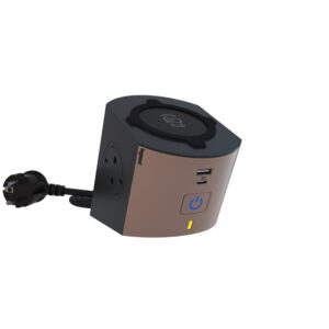Elosztó 2-es multifunkciós elosztó indukciós töltővel USB-A+C,2méter vezetékkel szürke/barna
