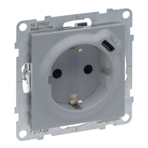 SUNO 2P+F csatlakozóaljzat rugós+USB-C 1,5A/5V-7,5W alumínium
