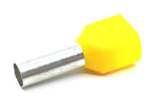 Szigetelt ikerérvéghüvely 2x1,0mm2 sárga L=8mm