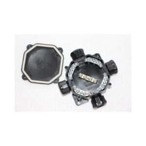 Kötődoboz 122x122mm falon kívüli, IP67, 4xPG16 tömszelence+sorkapocs, uv álló, fekete, csavaros fedél