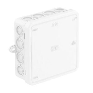 Kötődoboz A14 100x100x40mm falon kívüli IP55 pattintós fedél fehér