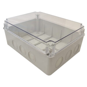 Kötődoboz 310x230x130mm IP67 világosszürke átlátszó fedéllel