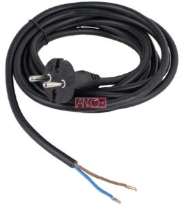 Dugós csatlakozóvezeték H05RR-F 2x1mm2, fekete, 3m, 10A, 250V