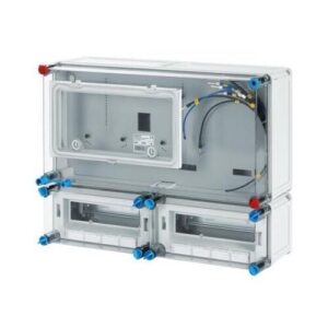 Fogyasztásmérő szekrény 2x1 fázisú basic eon @ csapfedeles kismegszakító + 2db 2x12modulos elosztó