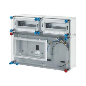 Fogyasztásmérő szekrény 2x1 fázisú basic eon @ csapfedeles kismegszakító + 2db 2x12modulos elosztó