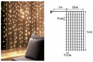 XMAS LEDES FÉNYFÜGGÖNY - 126DB LED MELEGFEHÉR 0,9M X 1,4M, 230V