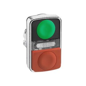 Zöld süllyesztett/piros kiálló világító kétfejű nyomógomb O22 jelöletlen