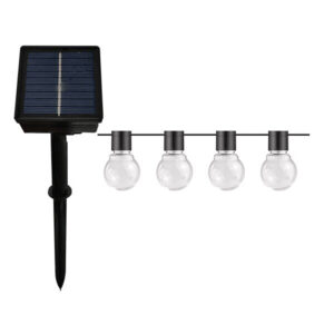 Napelemes led fényfűzér 3,7V 0,5Ah 20db átlátszó gömb 7m betáp IP65