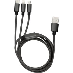 USB töltőkábel 3:1 fekete 100cm, átviteli sebesség akár 480Mbit/s