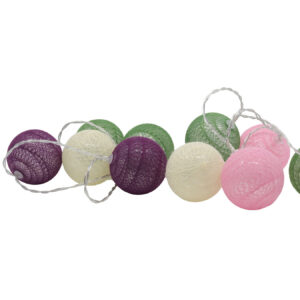 Xmas gömbfüzér szövet 3,3M/20L lila,zöld,fehér,pink
