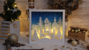 LED karácsonyi tájkép, fa, elemes (X22097)