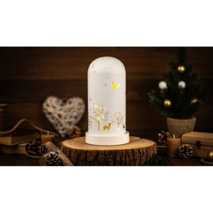 LED karácsonyi bura, tájkép, üveg, elemes (X25009)