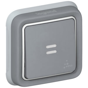 Legrand 069821 Plexo 55 süllyesztett 1P nyomó átkapcsoló N/C jelzőfénnyel, komplett, szürke