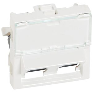Legrand 076502 Program Mosaic RJ45 informatikai csatlakozóaljzat, 2 xRJ45 árnyékolatlan (UTP) Cat5e, 2 modul széles, 45°-ban döntött aljzattal, fehér