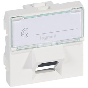 Legrand 076505 Program Mosaic RJ45 informatikai csatlakozóaljzat, 1xRJ45 árnyékolt (FTP) Cat6, 2 modul széles, 45°-ban döntött aljzattal, fehér