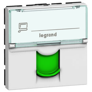 Legrand 076522 Program Mosaic RJ45 informatikai csatlakozóaljzat, 1xRJ 45 árnyékolt (FTP) Cat.6, 2 modul széles, zöld redőnnyel, fehér