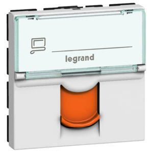 Legrand 076525 Program Mosaic LCS2 RJ45 aljzat Cat 6A STP, 2 modul, fehér, narancssárga redőnnyel
