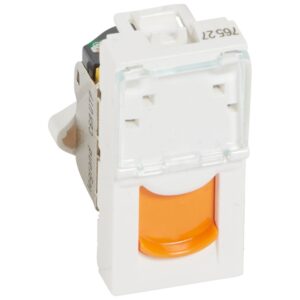Legrand 076527 Program Mosaic RJ45 informatikai csatlakozóaljzat, 1xRJ 45 árnyékolatlan (UTP) Cat.6A, 1 modul széles, narancssárga redőnnyel, fehér