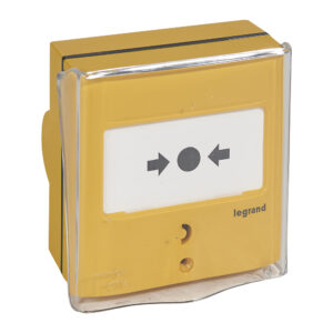 Legrand 138025 Kézi jelzésadó tűzoltó rendszerhez, sárga RAL 1032, 1 váltóérintkezővel 5A 24V=, IP30 IK07