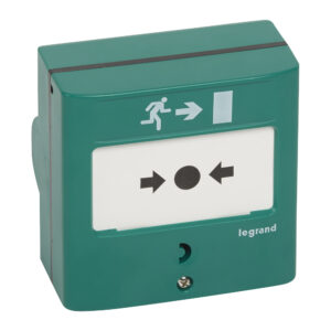 Legrand 138048 Kézi jelzésadó vészkijárathoz, zöld RAL 6016, 2 váltóérintkezővel 5A 24V=, IP30 IK07