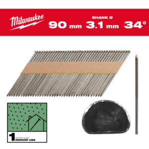 Milwaukee Szerkezetépítő szegek, D-fejű, Fényes, 34fok SC1 - 3.1 x 90 mm - 2200 db 4932492598